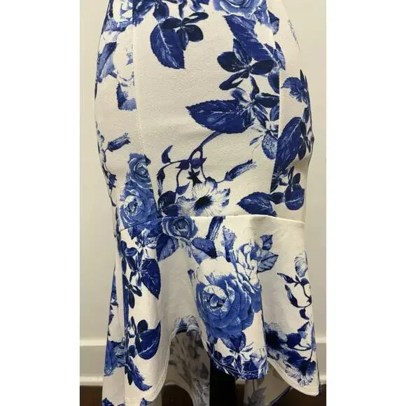 Jump Apparel Blue White Floral Midi Dress Women’s XS Spaghetti Strap Mermaid Hem - Picture 5 of 6